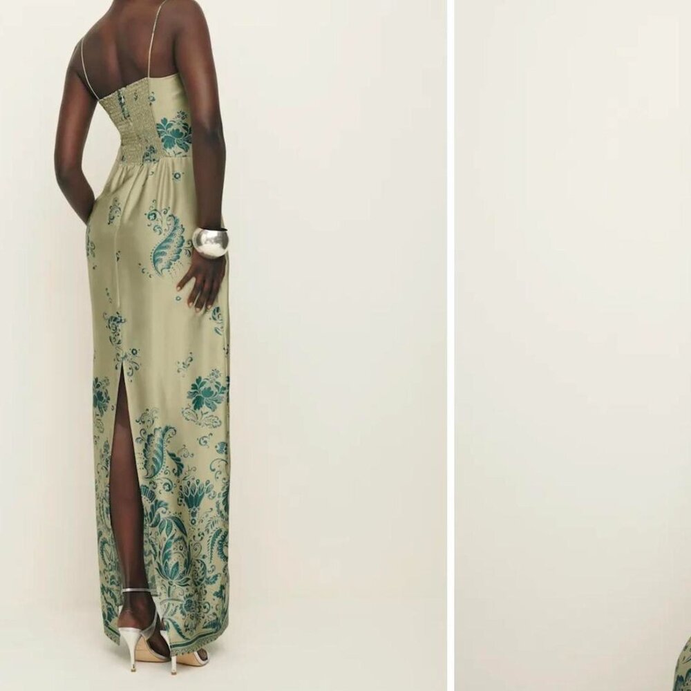 NWT Reformation Frankie Silk Dress - Sage Border - Size 8 - Picture 3 of 6